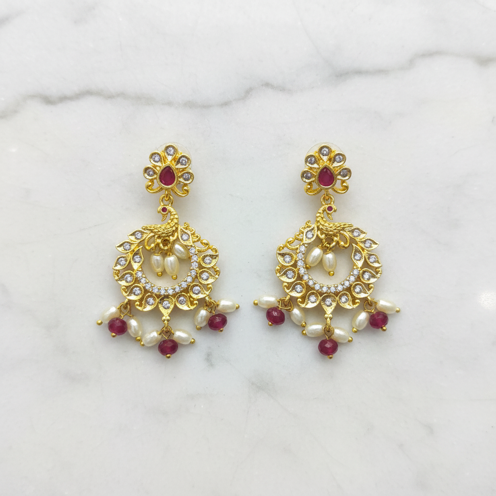 Ruby Chandbali Earrings - Flat Lay Marble