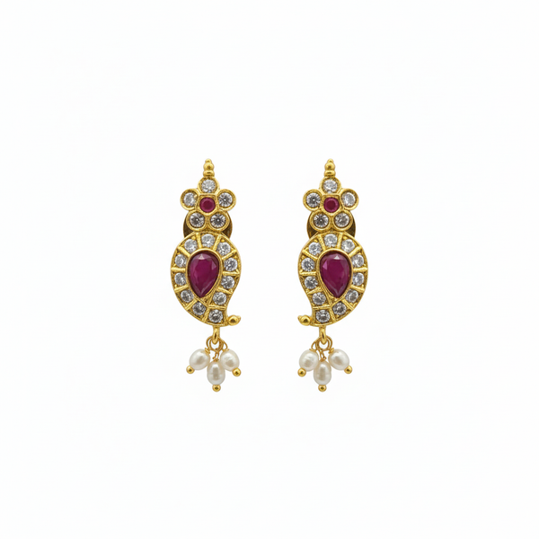 Polki CZ Teardrop Mango Studs - Ruby Variant - White Background Hero