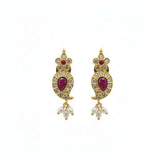 Polki CZ Teardrop Mango Studs - Ruby Variant - White Background Hero