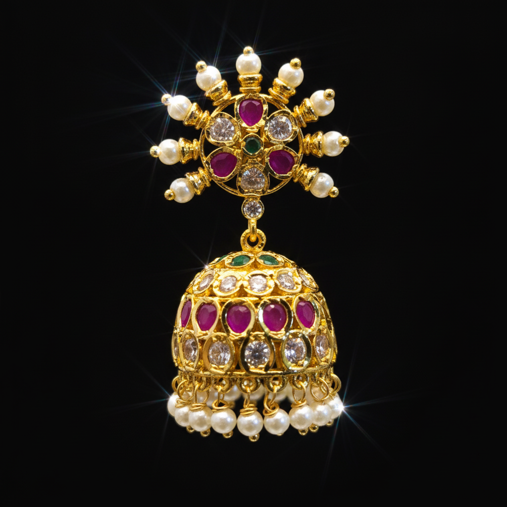 American Diamond CZ Kempu Jhumka close-up macro detail shot