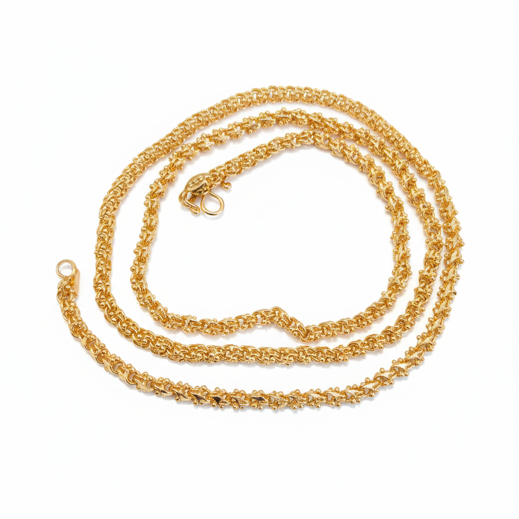 24K gold plated one gram chain on white background
