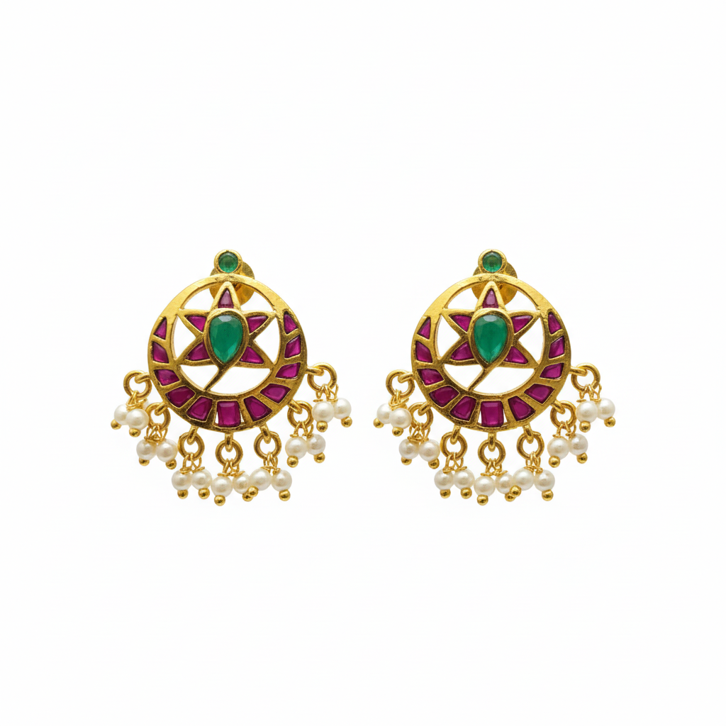 Chandra Surya Vanka Kempu Earrings - White Background
