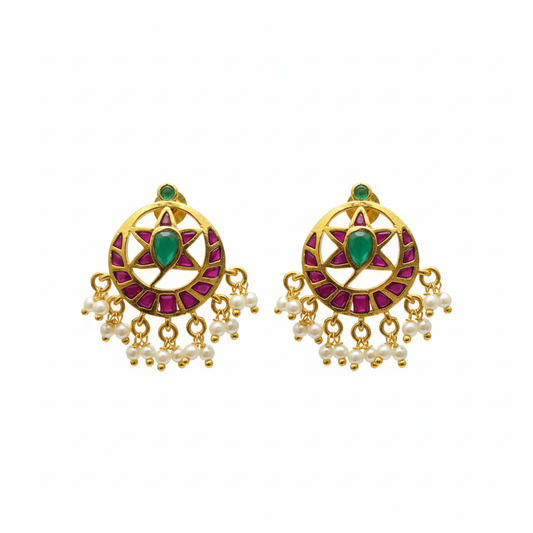 Chandra Surya Vanka Kempu Earrings - White Background