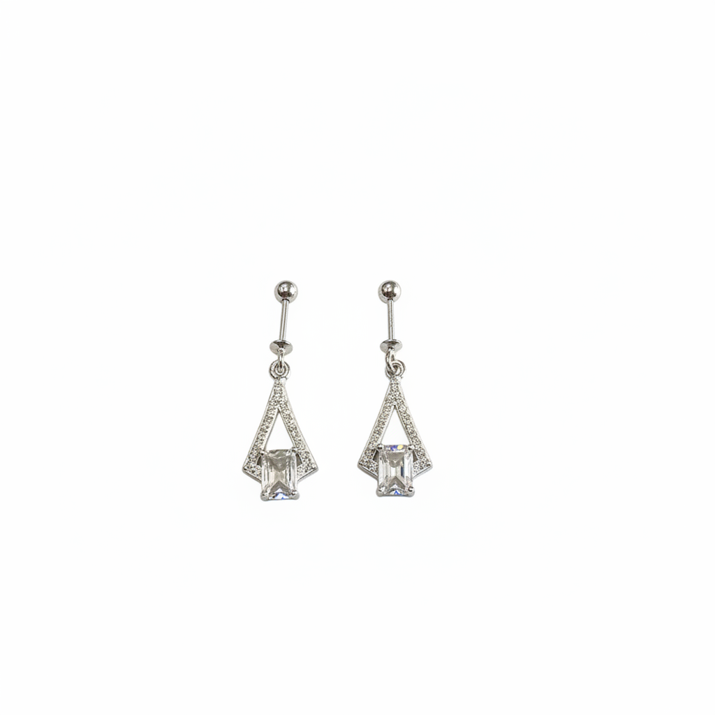 925 Silver Helix Drop Earrings - Art Deco Crystal Design