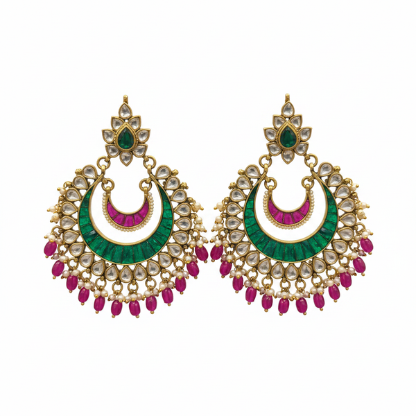 Jadau Kundan Chandbali Earrings - White Background Studio Shot