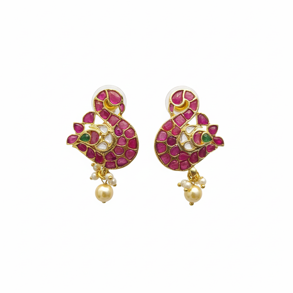 Handmade Kempu Duck Swan Earrings on white background