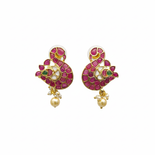 Handmade Kempu Duck Swan Earrings on white background