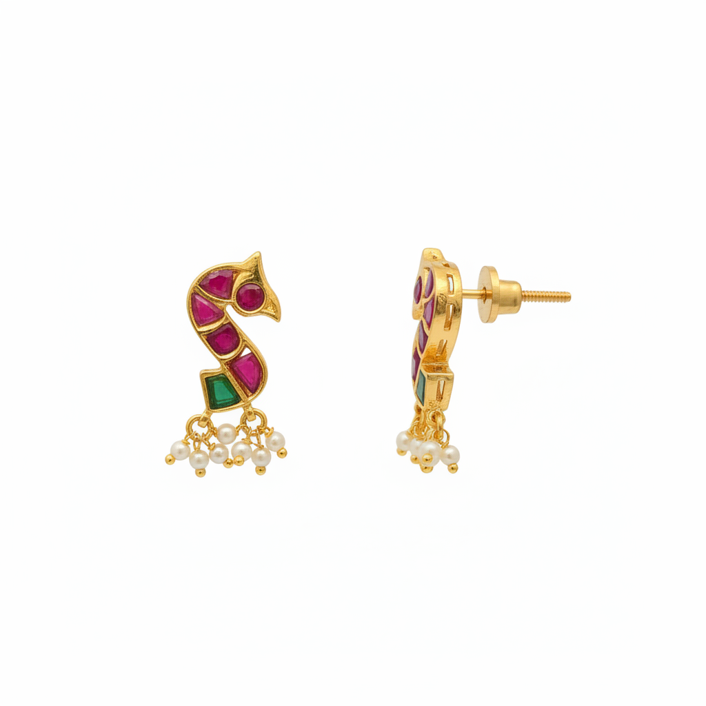 Kempu Parrot Stud Earrings white background product shot