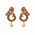 Kundan Dancing Peacock Chandbali Earrings on white background - product shot