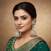Green CZ Heart Jhumka - Model Wear