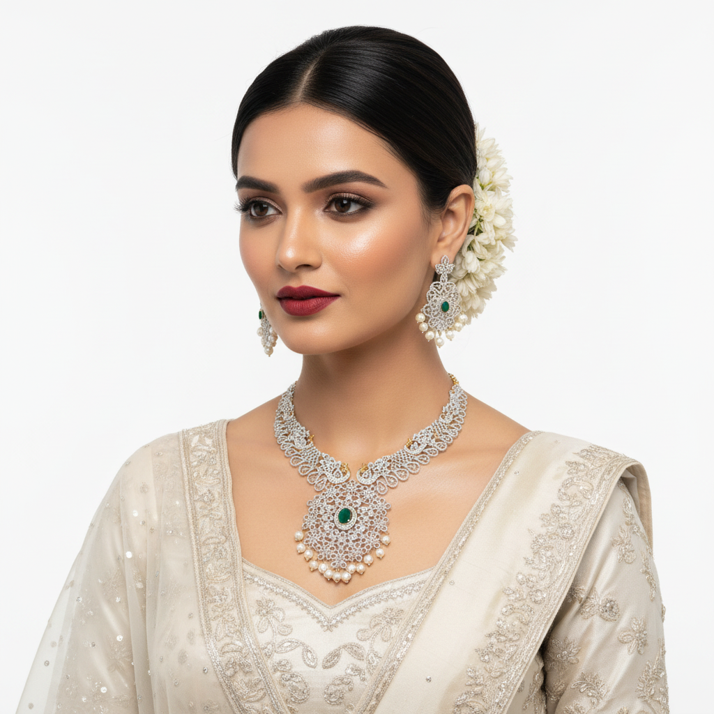 Emerald CZ Necklace Set - Model Wear