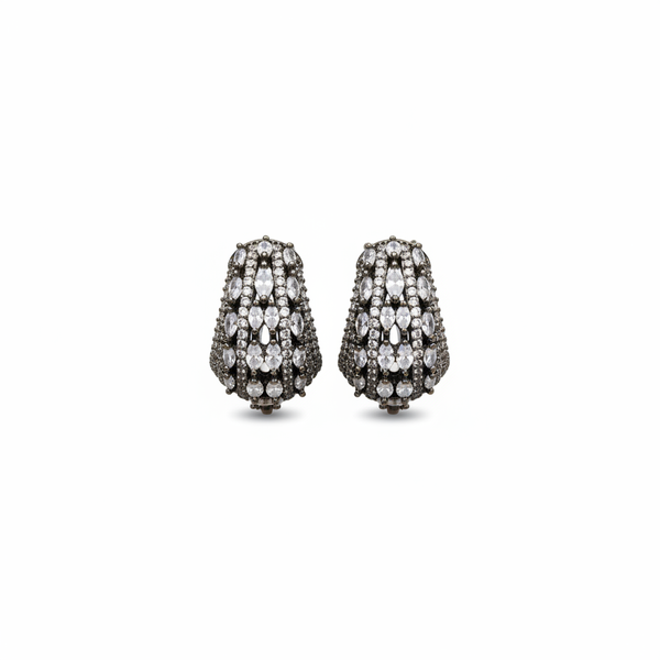 Victorian Bali Hoop Earrings White CZ White Background Studio Shot