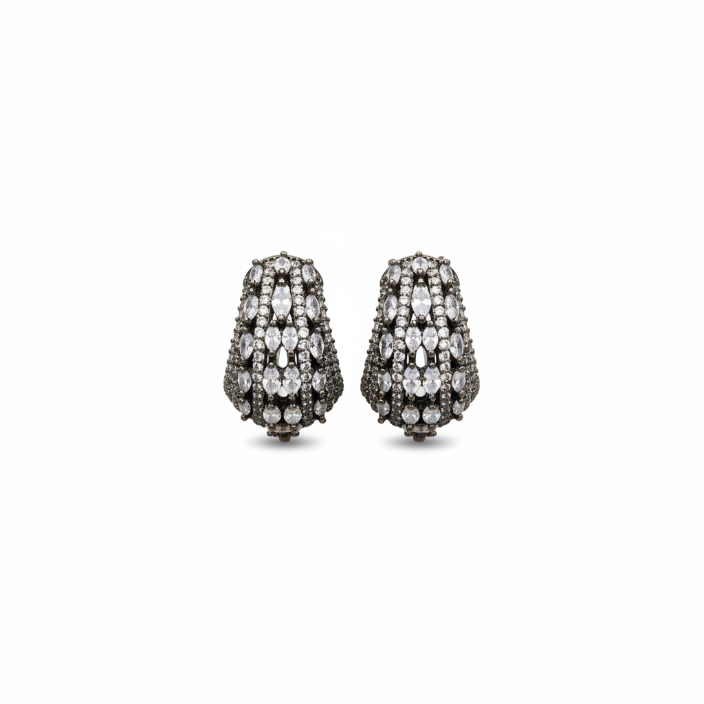 Victorian Bali Hoop Earrings White CZ White Background Studio Shot