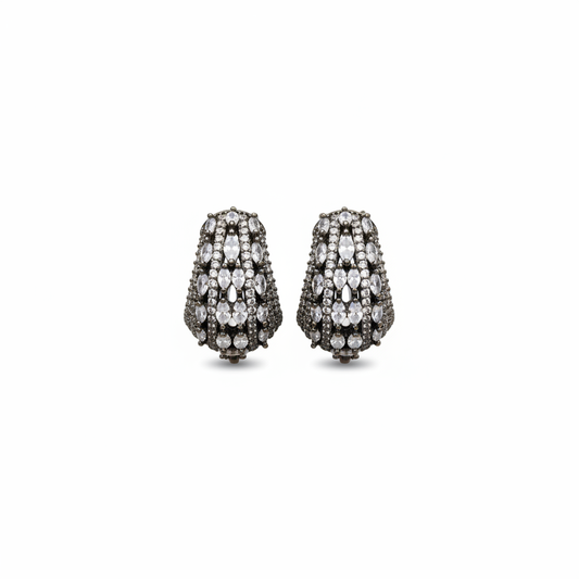 Victorian Bali Hoop Earrings White CZ White Background Studio Shot