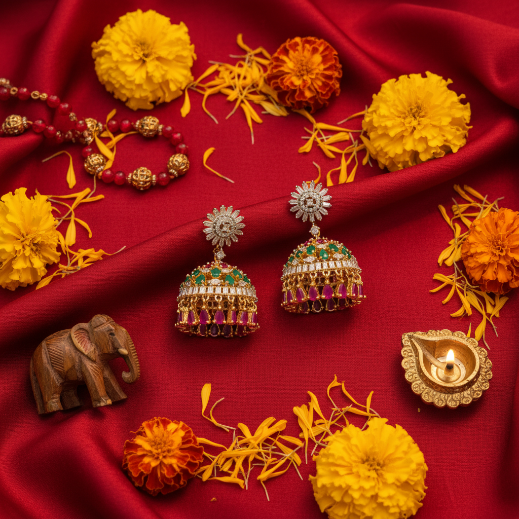 360° Rotating CZ Jhumki Multi Colour lifestyle photo