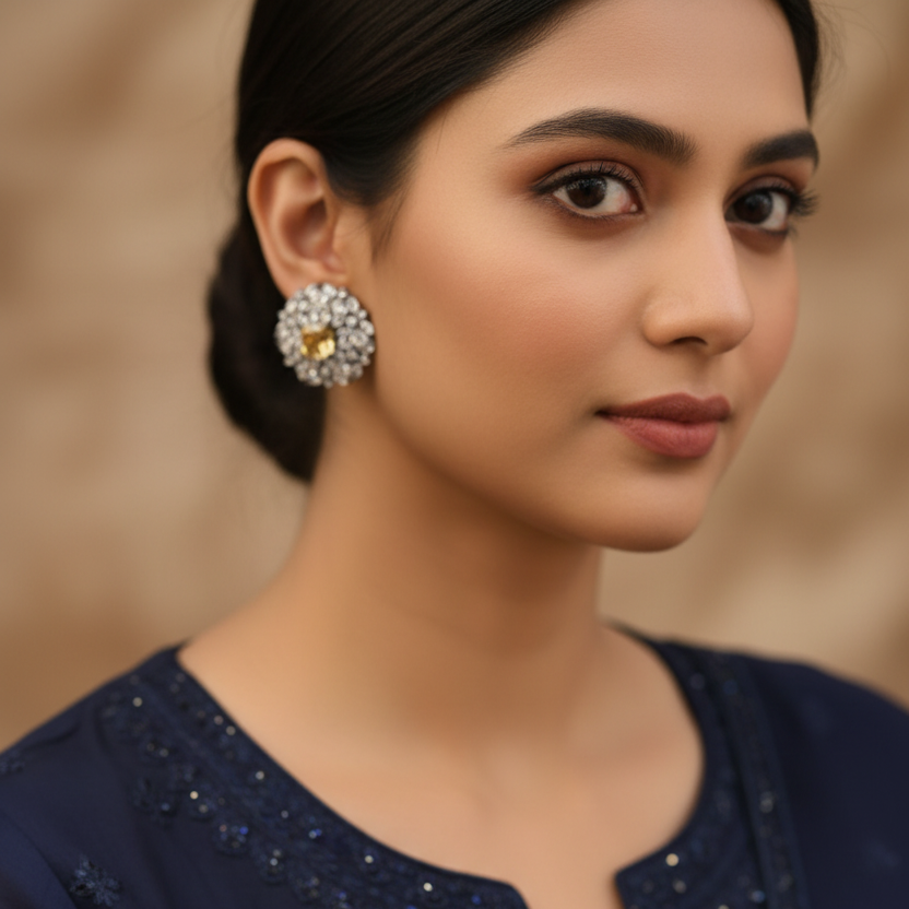 Model wearing Black Rhodium CZ Tops - Yellow Citrine