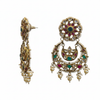 Kundan Kempu Chandbali Earrings 8cm on white background studio shot