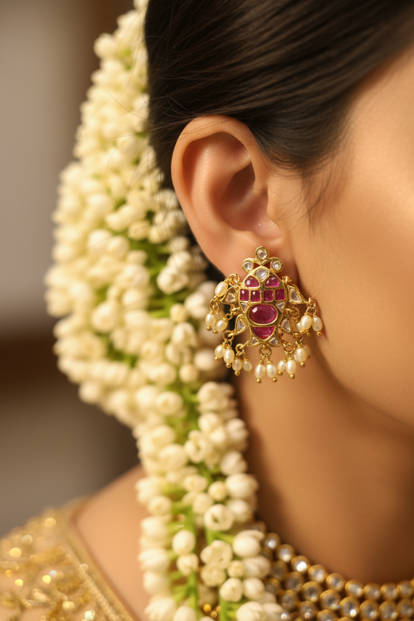Handmade Kempu Fish Studs - Bridal Lifestyle Wear