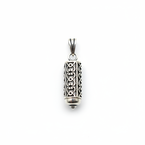 925 Silver Filigree Cylinder Amulet Pendant - White Background