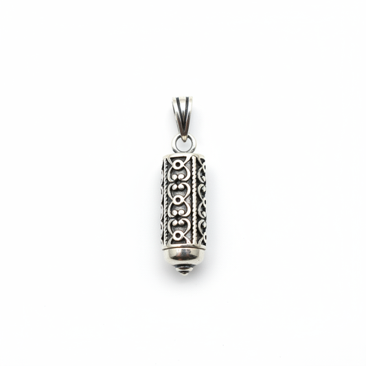 925 Silver Filigree Cylinder Amulet Pendant - White Background