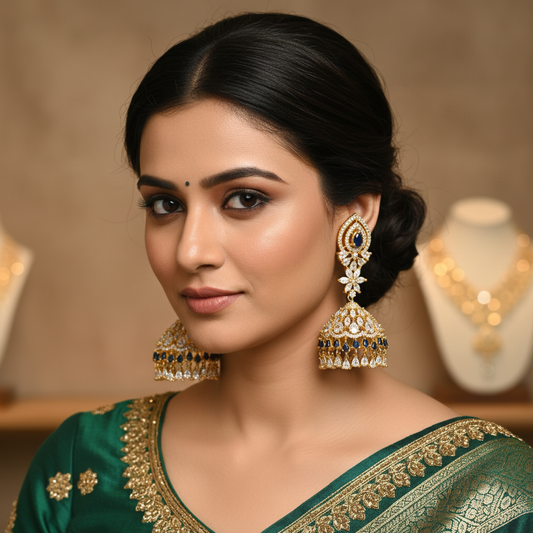 Model wear - Gold Blue Jhumka