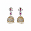 Pink CZ Heart Jhumka - White Background