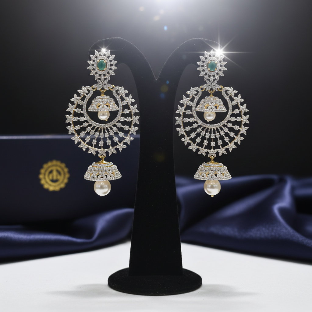 Diamond Replica Chandbali Earrings - Velvet Display Stand