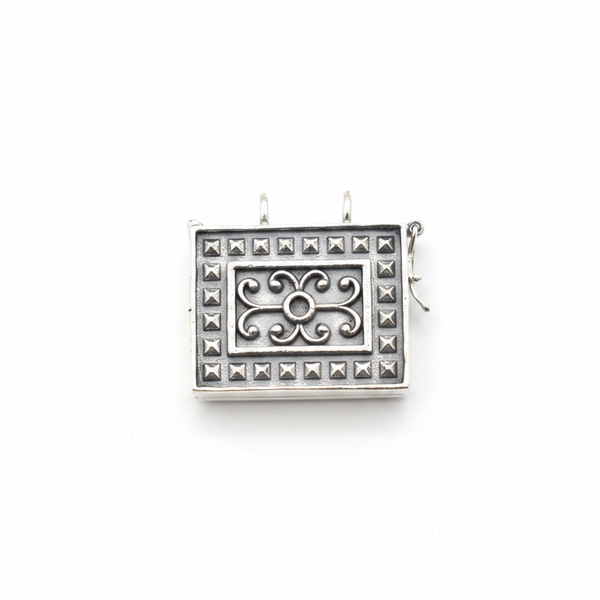 925 Silver Rectangular Locket Amulet Pendant - White Background