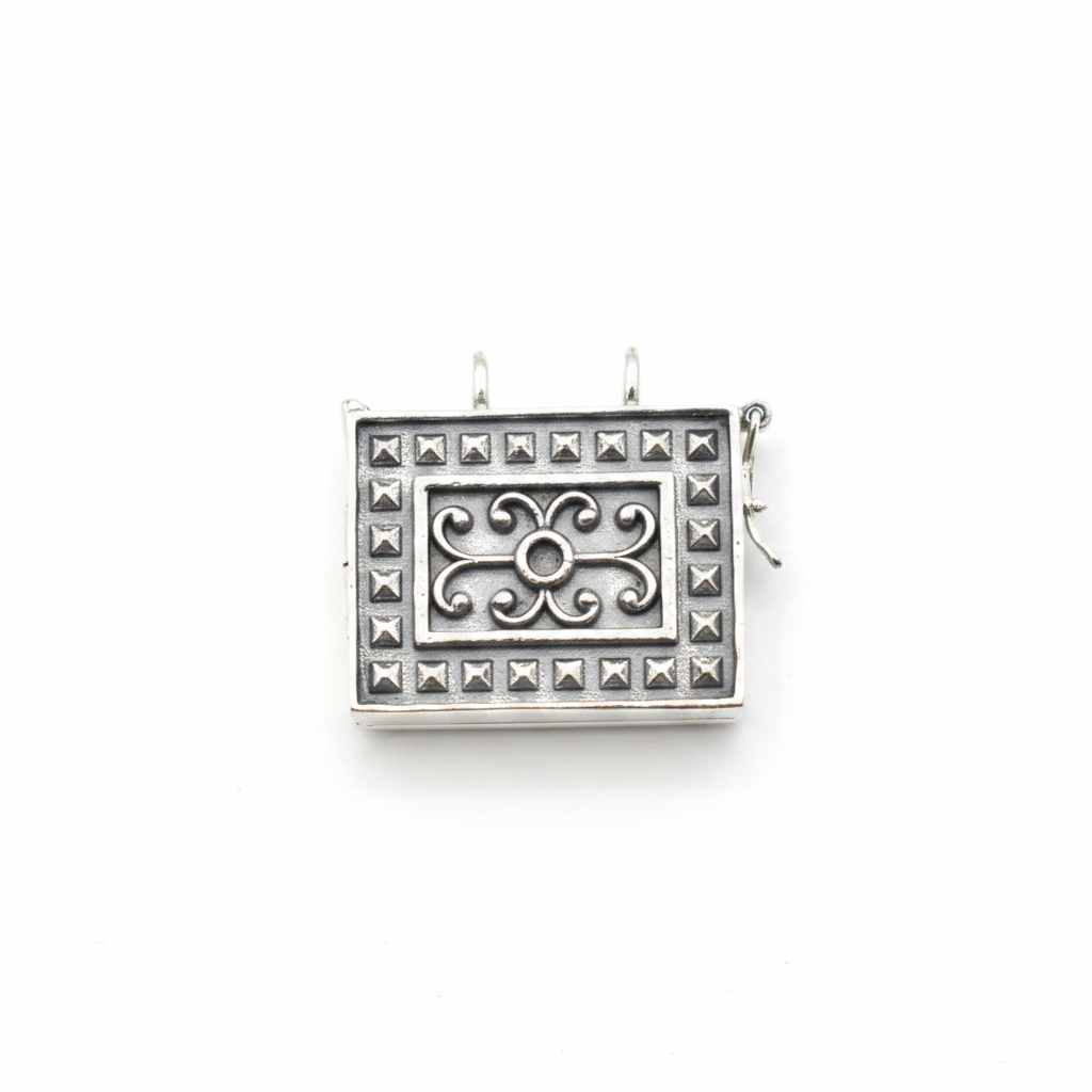 925 Silver Rectangular Locket Amulet Pendant - White Background