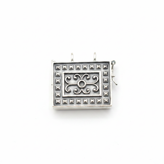 925 Silver Rectangular Locket Amulet Pendant - White Background