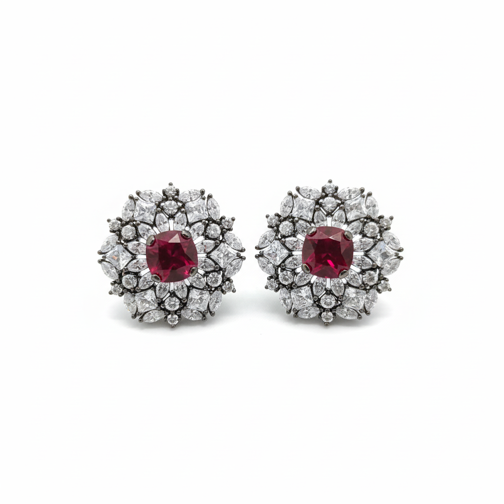 Black Rhodium CZ Tops - Ruby Red