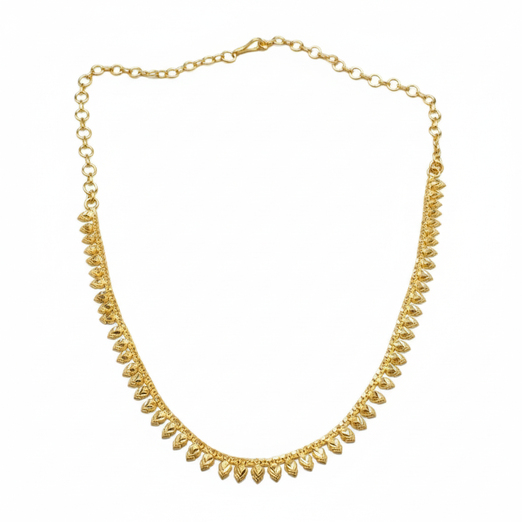 Gold Forming Necklace Set - Triangular Leaf Pattern with Matching Earrings