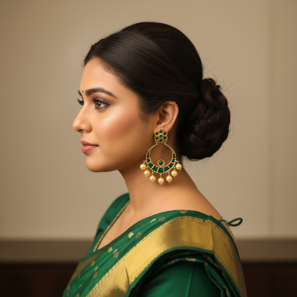 Emerald Chandbali Earrings – model wearing earrings