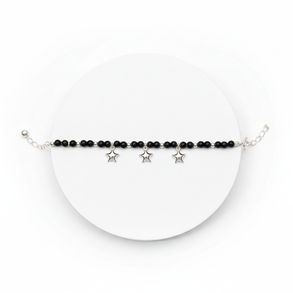 92.5 Silver Kids Bracelet with Sparkling 4-Pointed Star Charms on white background
