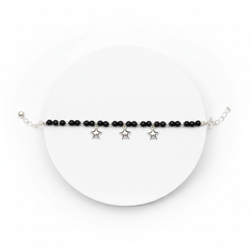 92.5 Silver Kids Bracelet with Sparkling 4-Pointed Star Charms on white background