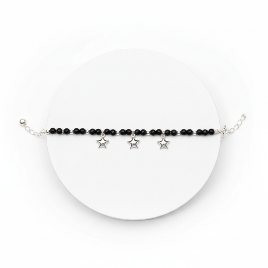 92.5 Silver Kids Bracelet with Sparkling 4-Pointed Star Charms on white background