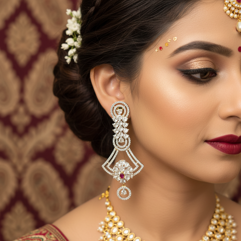 CZ Open Fan Chandelier Earrings - On-Model Bridal Lifestyle Shot