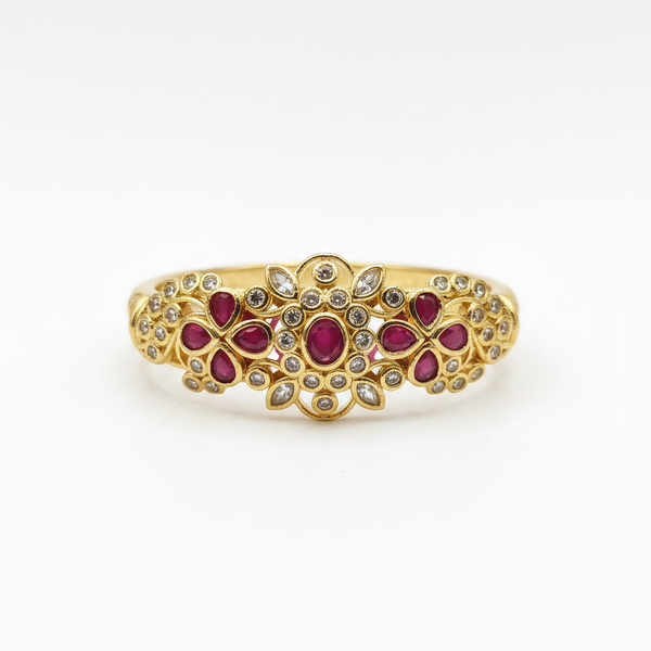 Ruby Diamond CZ Floral Pendant for Changeable Bangle Bracelet