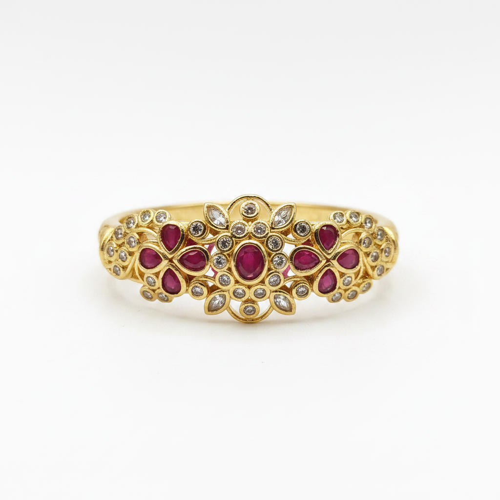 Ruby Diamond CZ Floral Pendant for Changeable Bangle Bracelet