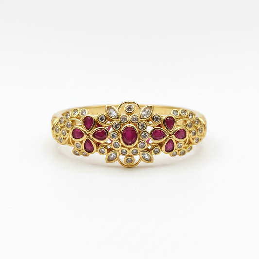 Ruby Diamond CZ Floral Pendant for Changeable Bangle Bracelet