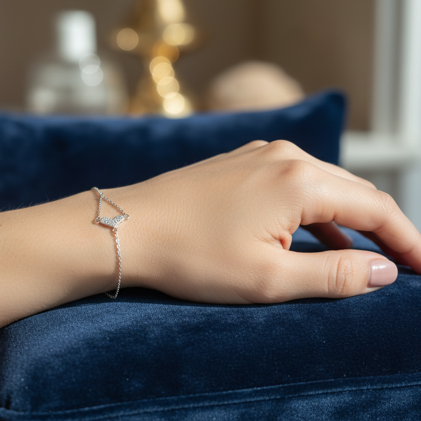 925 Sterling Silver Diamond Pendant Bracelet - Lifestyle