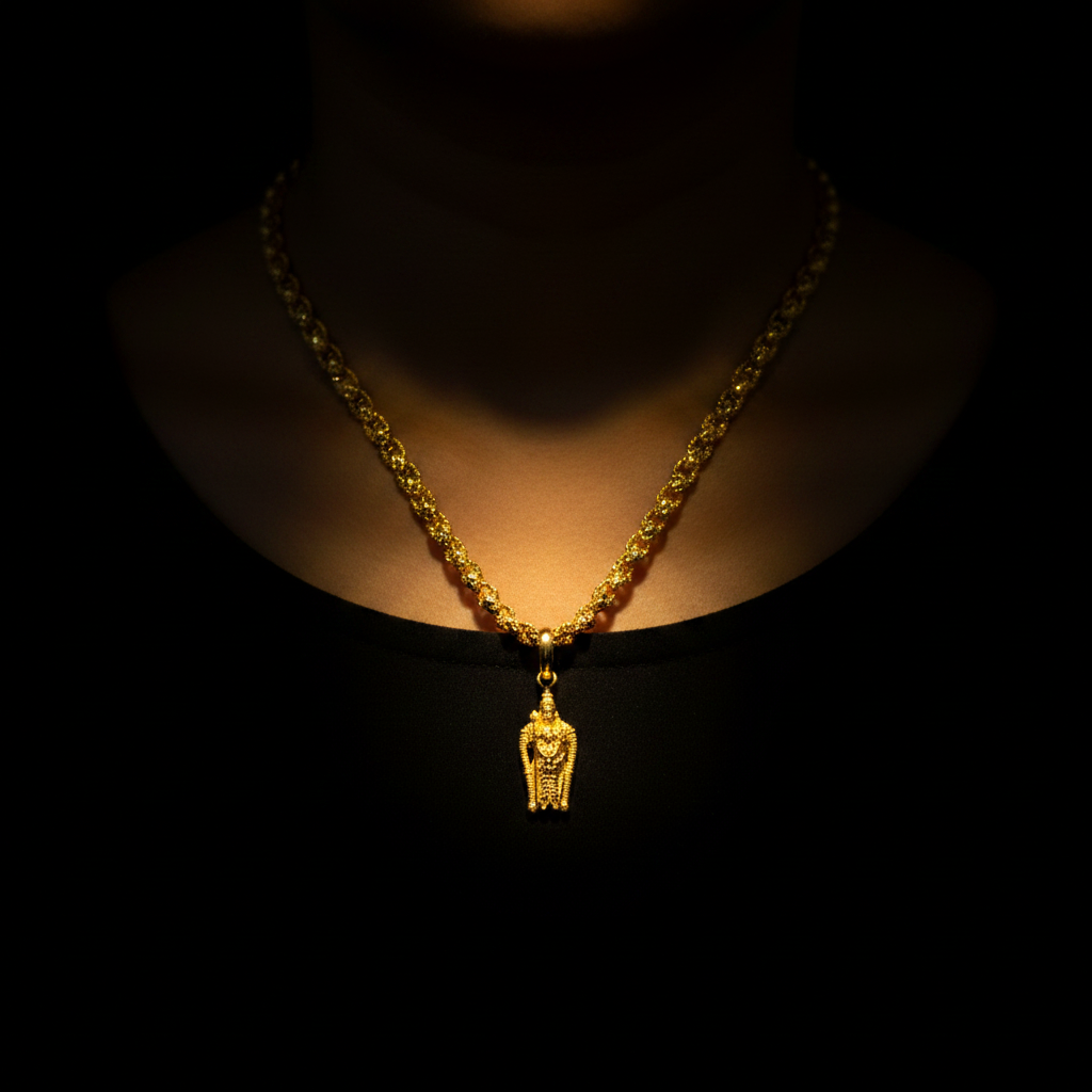 Murugan Swami Locket lifestyle editorial dark background