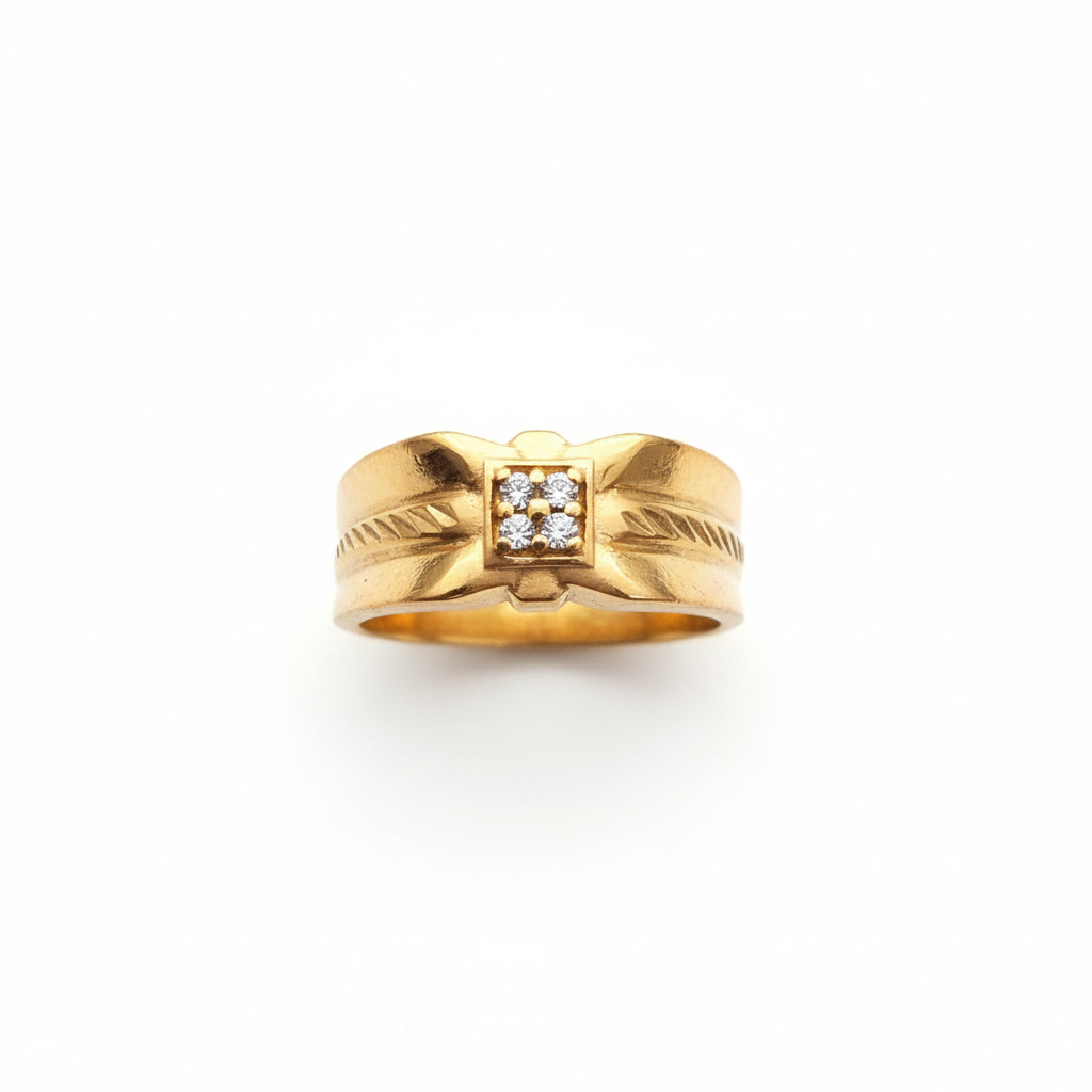 24K Gold Plated Classic Men's Ring with CZ Stones - Premium Elegant Band
