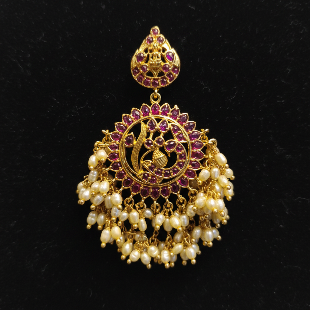 Jadau Kempu Chandbali Earrings - Macro Detail Close-up