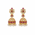 Polki Flower Jhumki Ruby - White Background Studio Shot