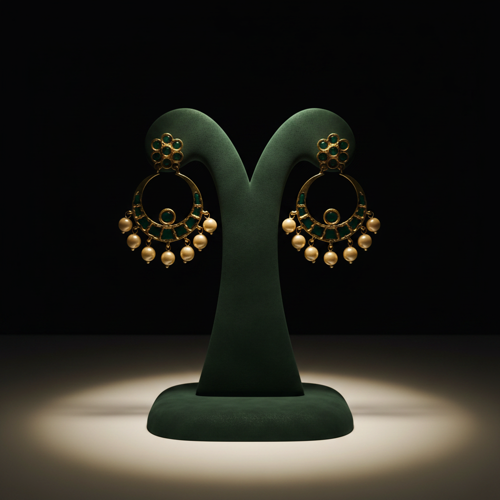 Emerald Chandbali Earrings – velvet display presentation