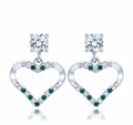 925 Silver Heart Earrings with Emerald Green Crystals