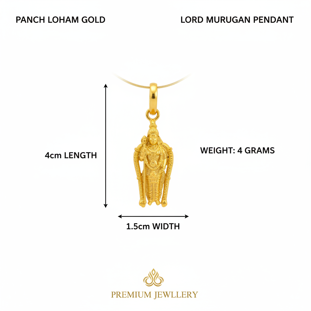 Murugan Swami Locket infographic with dimensions and weight
