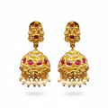 Large Kempu Kundan Jhumka with Pearl Drops - White Background