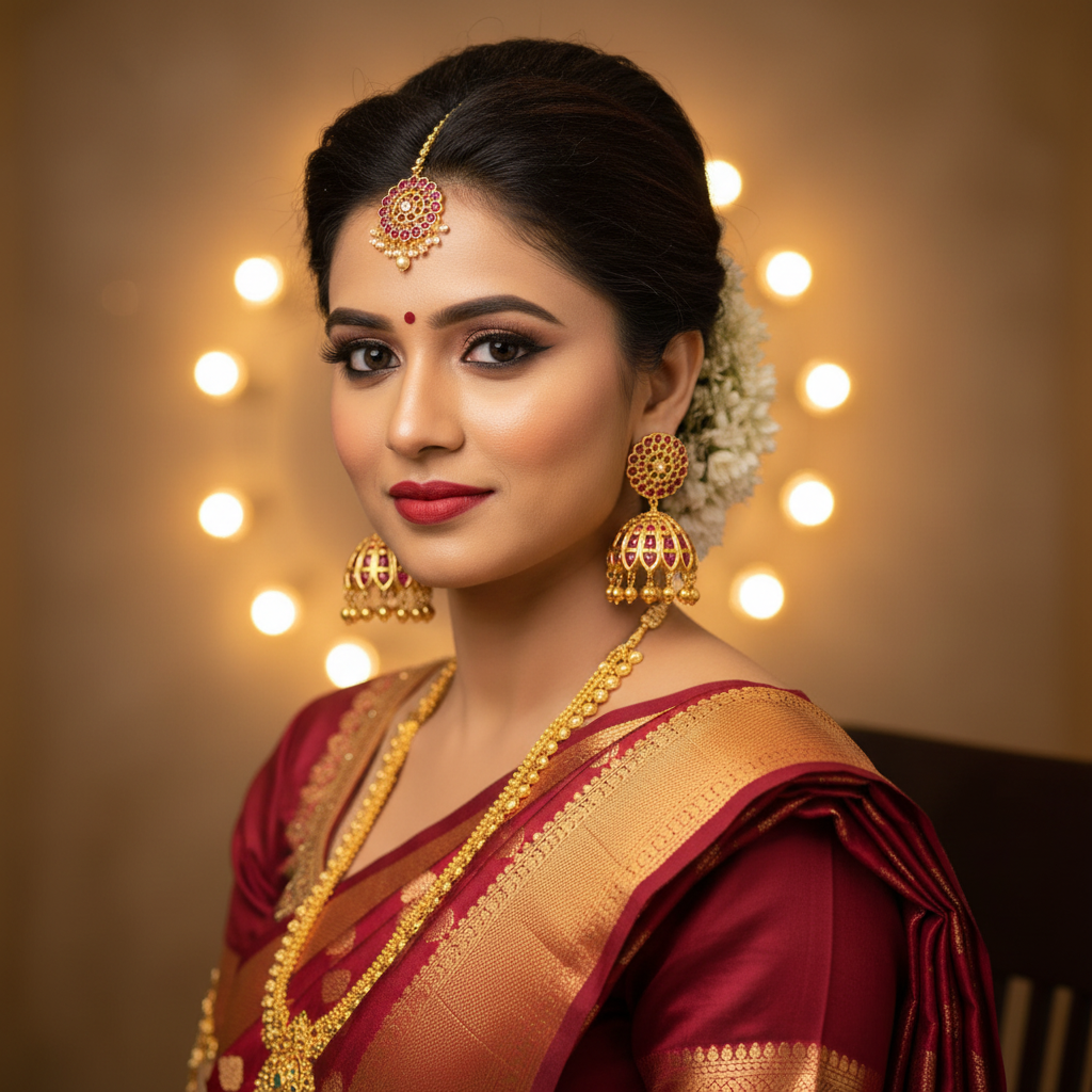 Model wearing Kempu Mandala Jhumka – lifestyle editorial